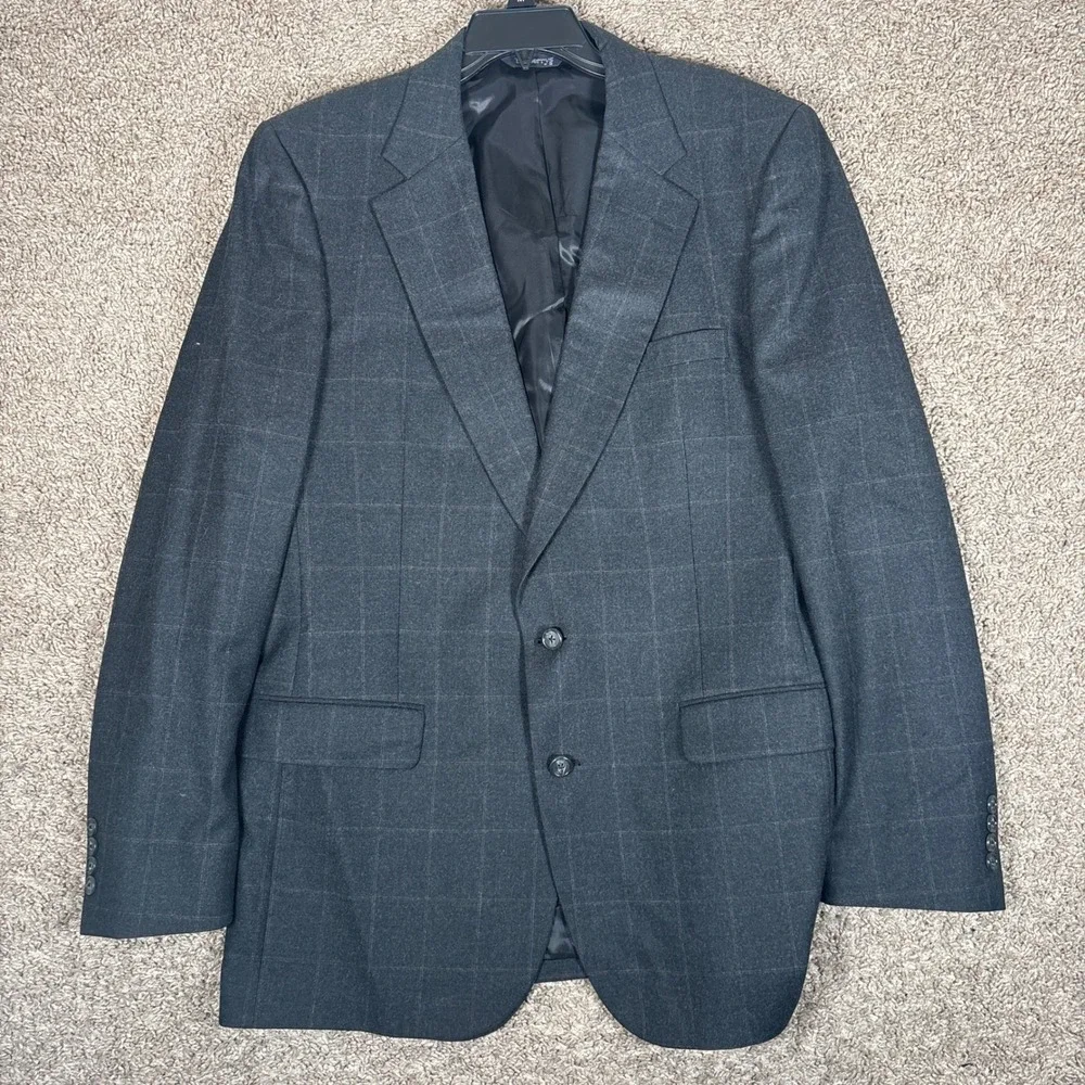 Vintage Burberrys Mens Wool Blazer Grey Windowpane Sport Coat 42R